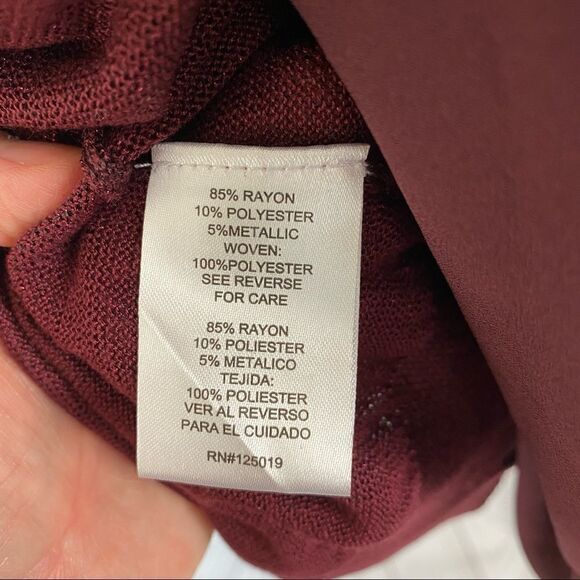 Joseph A crewneck Longsleeve shimmer top w/sheer lining flare back L - Picture 9 of 9